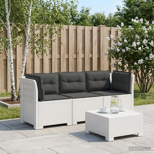 3-Seater Garden Sofa with Cushions Rattan Look PP White