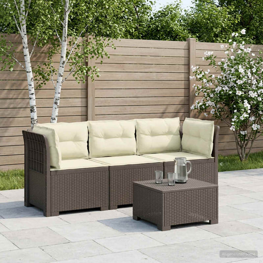 3-Seater Garden Sofa with Cushions Rattan Look PP Light Grey