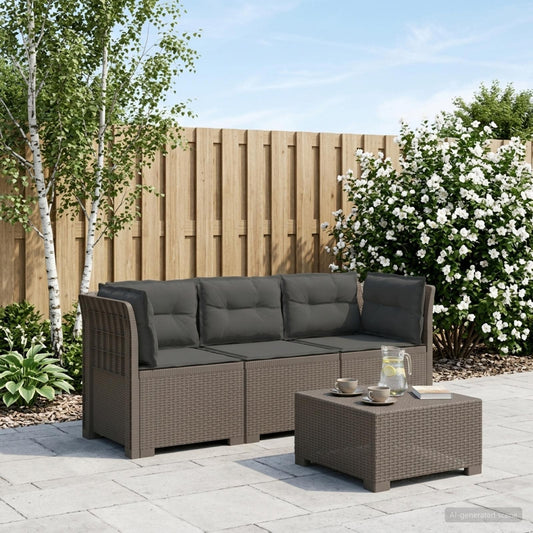 3-Seater Garden Sofa with Cushions Rattan Look PP Light Grey