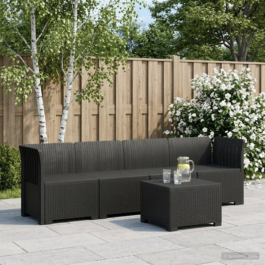 4-Seater Garden Sofa Rattan Look PP Anthracite