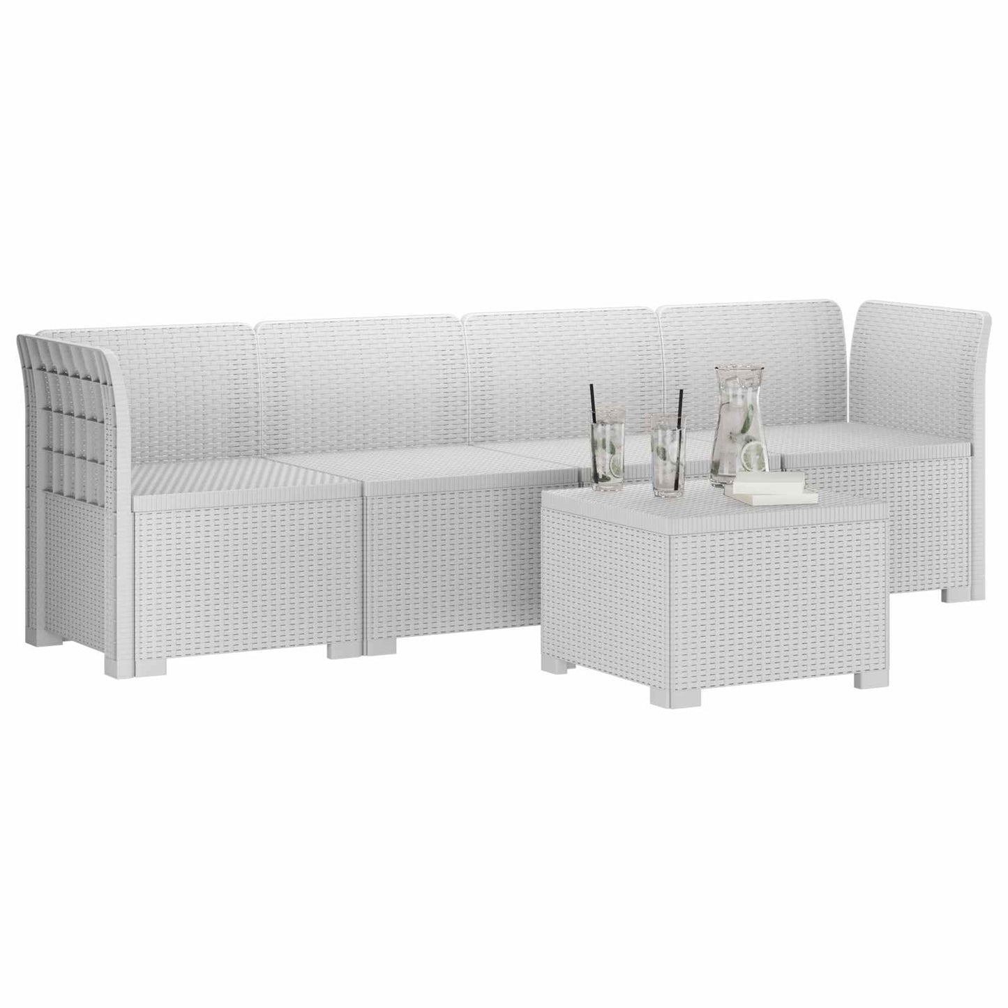4-Seater Garden Sofa Rattan Look PP White