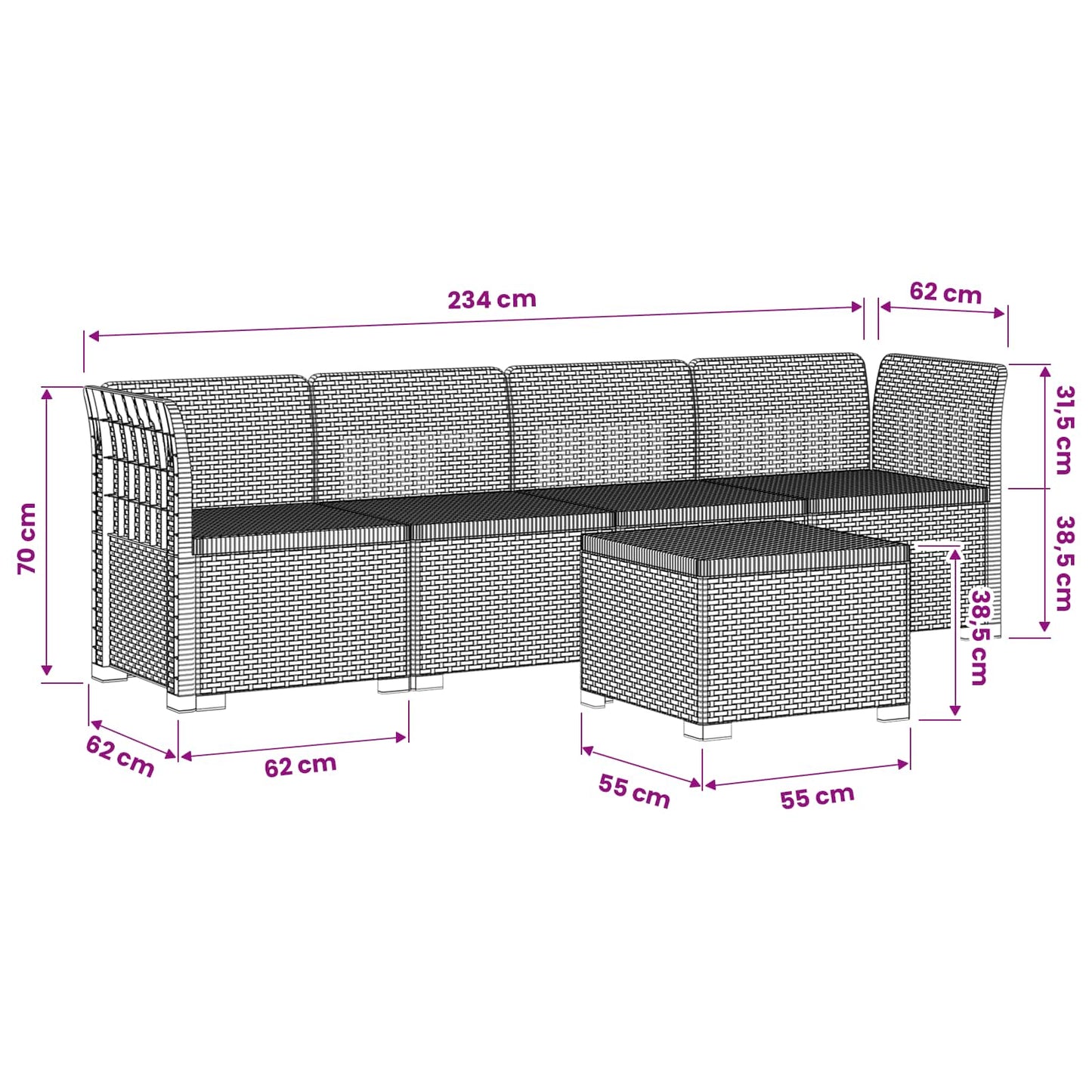 4-Seater Garden Sofa Rattan Look PP White