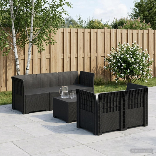 5-Seater Garden Sofa Rattan Look PP Anthracite