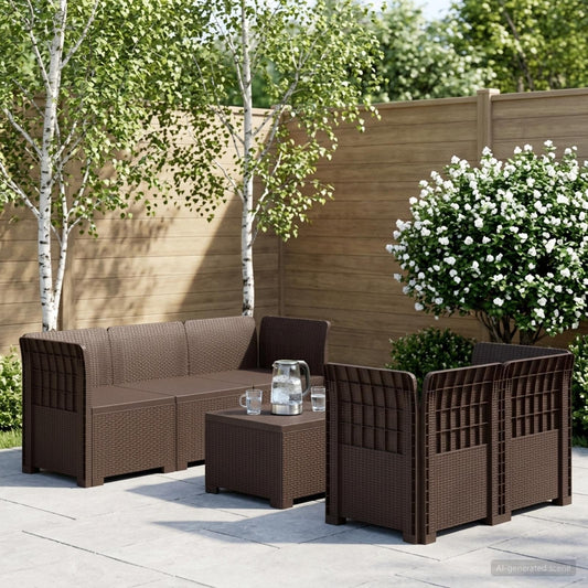 5-Seater Garden Sofa Rattan Look PP Brown