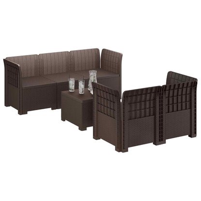 5-Seater Garden Sofa Rattan Look PP Brown