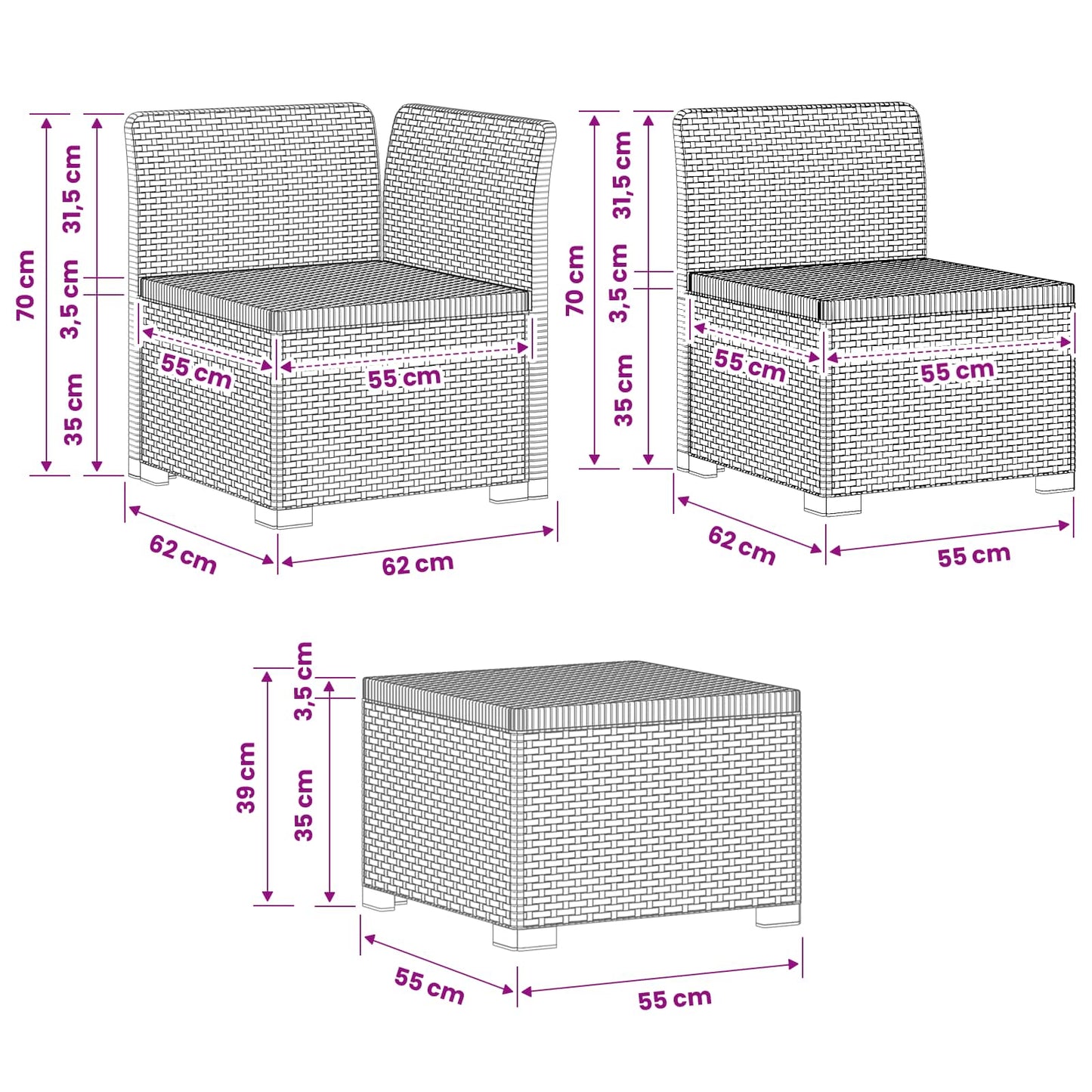 4-Seater Garden Sofa Rattan Look PP Anthracite