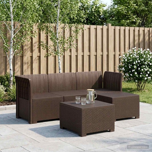 4-Seater Garden Sofa Rattan Look PP Brown