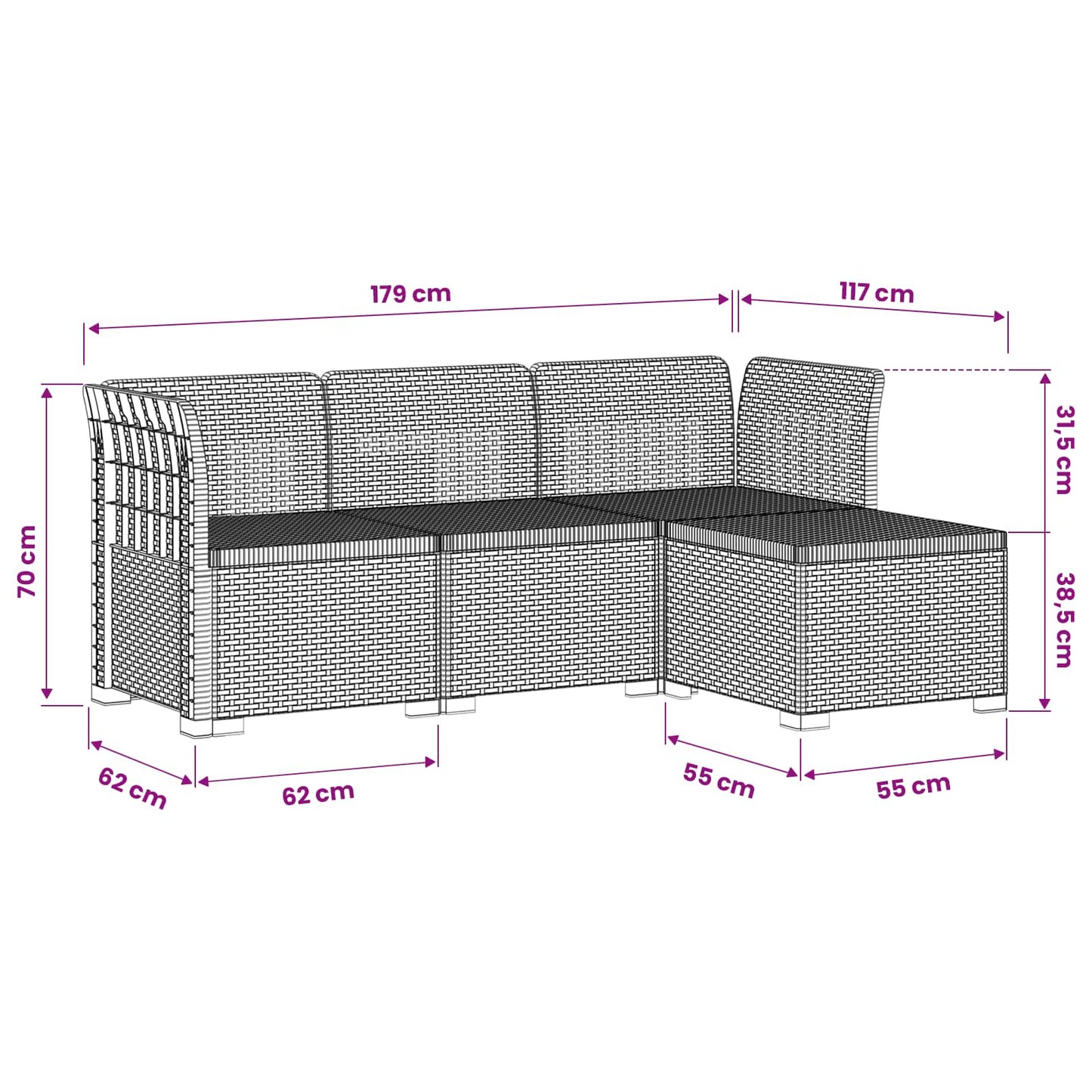 4-Seater Garden Sofa Rattan Look PP Brown