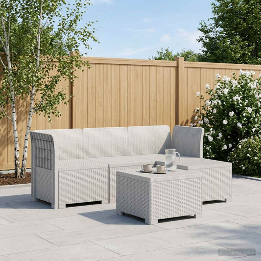 4-Seater Garden Sofa Rattan Look PP White