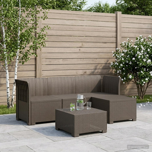 4-Seater Garden Sofa Rattan Look PP Light Grey