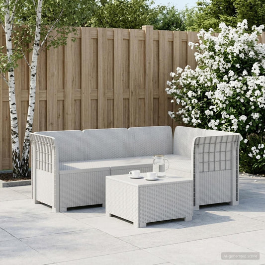 4-Seater Garden Sofa Rattan Look PP White