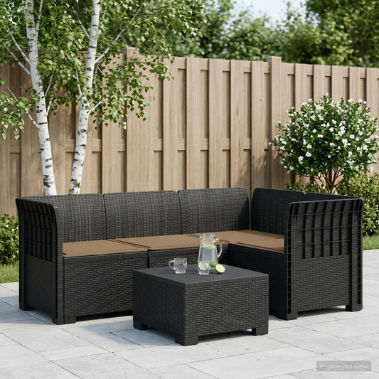 4-Seater Garden Sofa with Cushions Rattan Look PP Anthracite