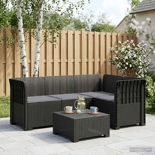 4-Seater Garden Sofa with Cushions Rattan Look PP Anthracite