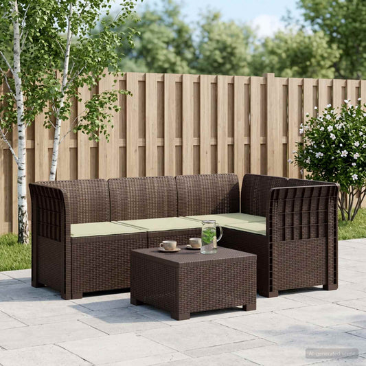 4-Seater Garden Sofa with Cushions Rattan Look PP Brown