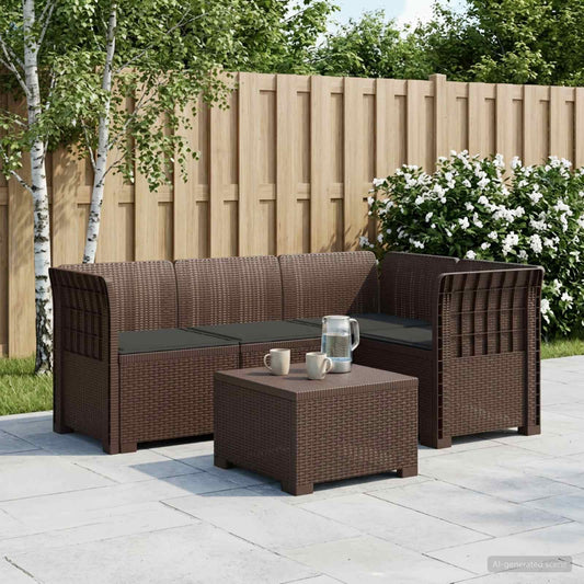 4-Seater Garden Sofa with Cushions Rattan Look PP Brown