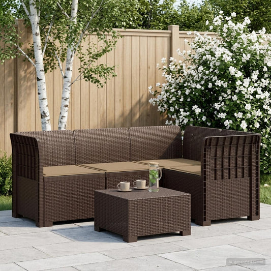 4-Seater Garden Sofa with Cushions Rattan Look PP Brown