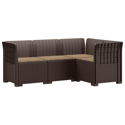 4-Seater Garden Sofa with Cushions Rattan Look PP Brown