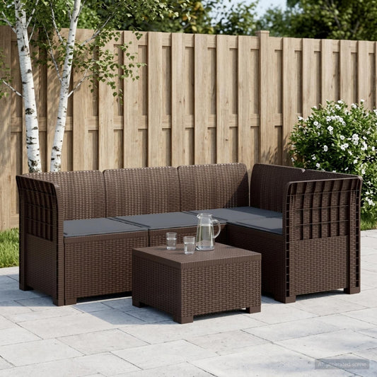 4-Seater Garden Sofa with Cushions Rattan Look PP Brown