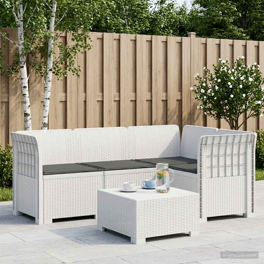 4-Seater Garden Sofa with Cushions Rattan Look PP White