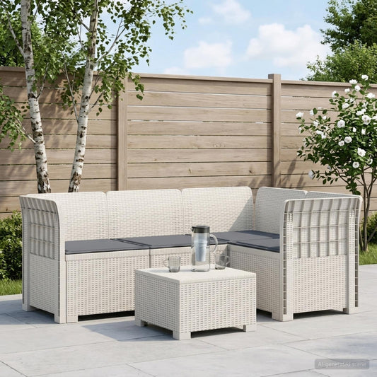 4-Seater Garden Sofa with Cushions Rattan Look PP White