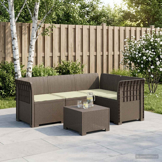 4-Seater Garden Sofa with Cushions Rattan Look PP Light Grey