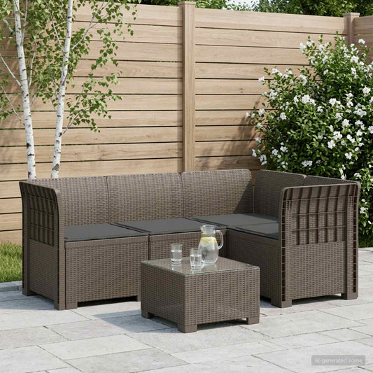 4-Seater Garden Sofa with Cushions Rattan Look PP Light Grey