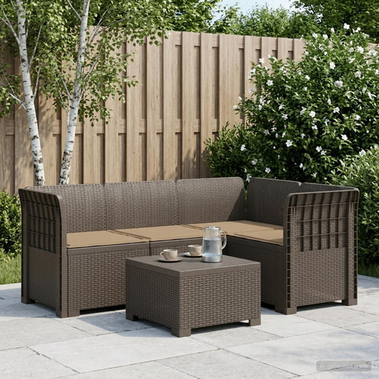 4-Seater Garden Sofa with Cushions Rattan Look PP Light Grey