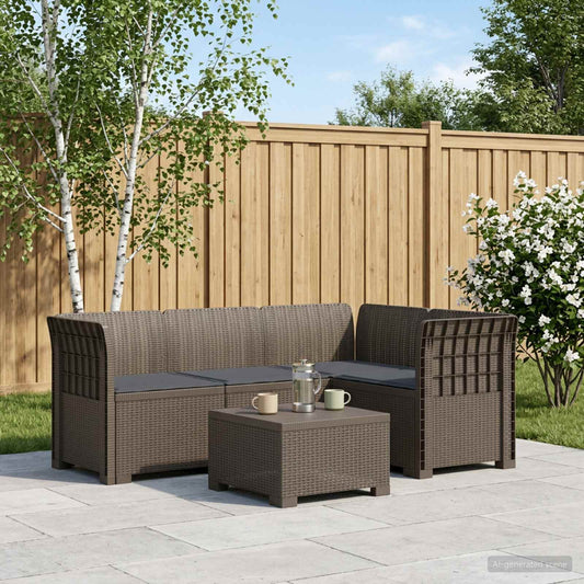 4-Seater Garden Sofa with Cushions Rattan Look PP Light Grey