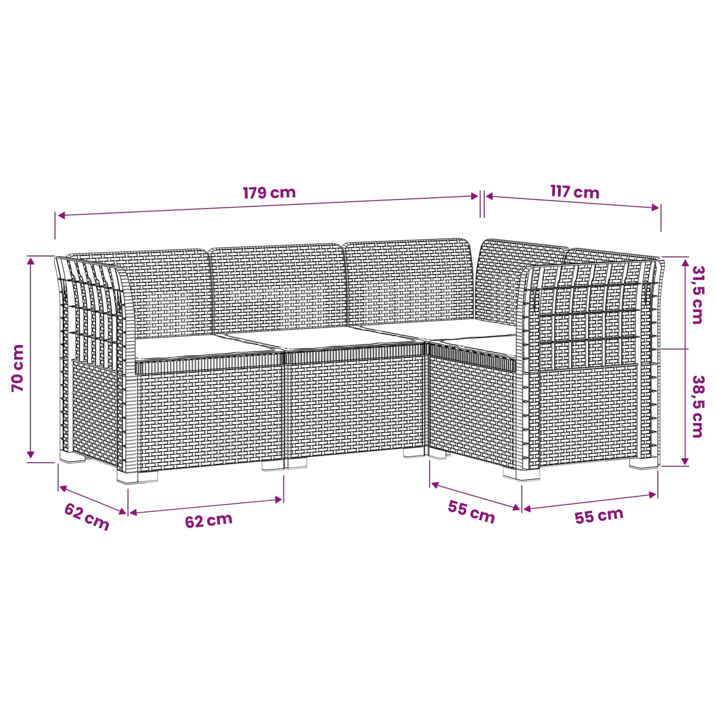 4-Seater Garden Sofa with Cushions Rattan Look PP Light Grey