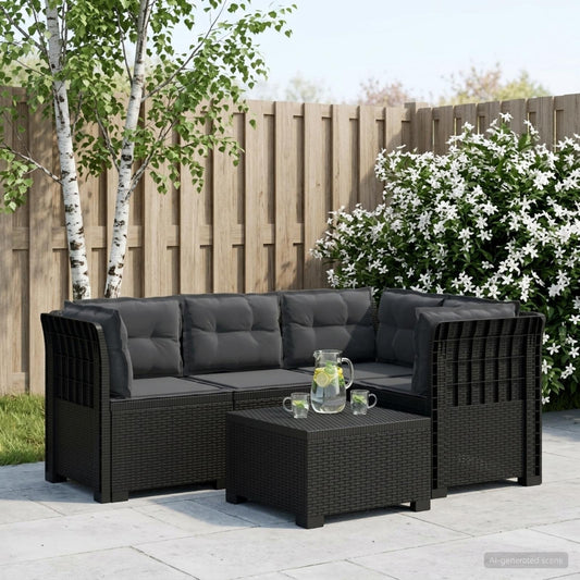 4-Seater Garden Sofa with Cushions Rattan Look PP Anthracite