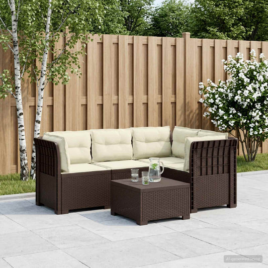 4-Seater Garden Sofa with Cushions Rattan Look PP Brown
