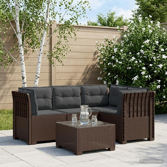 4-Seater Garden Sofa with Cushions Rattan Look PP Brown