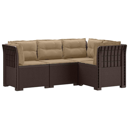 4-Seater Garden Sofa with Cushions Rattan Look PP Brown