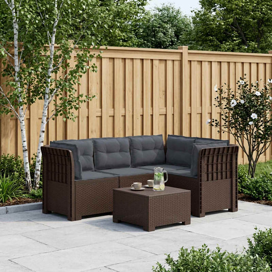 4-Seater Garden Sofa with Cushions Rattan Look PP Brown