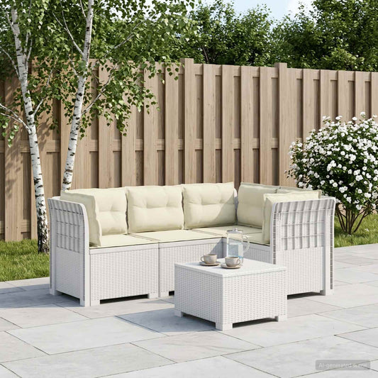 4-Seater Garden Sofa with Cushions Rattan Look PP White