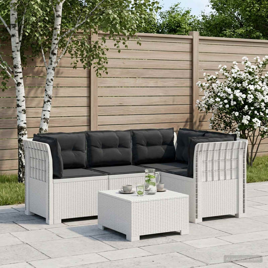 4-Seater Garden Sofa with Cushions Rattan Look PP White