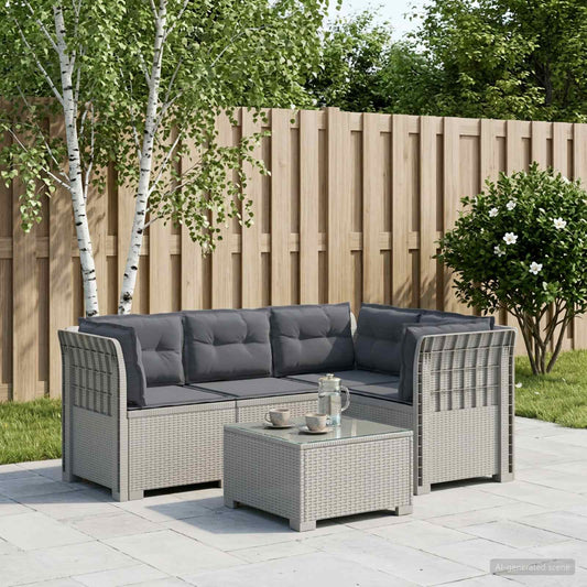 4-Seater Garden Sofa with Cushions Rattan Look PP White