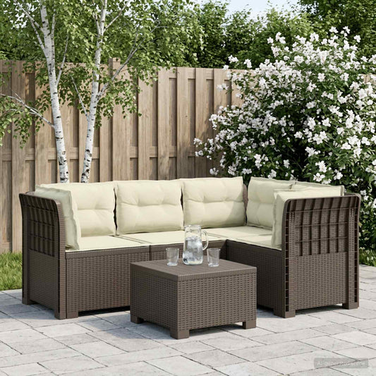 4-Seater Garden Sofa with Cushions Rattan Look PP Light Grey