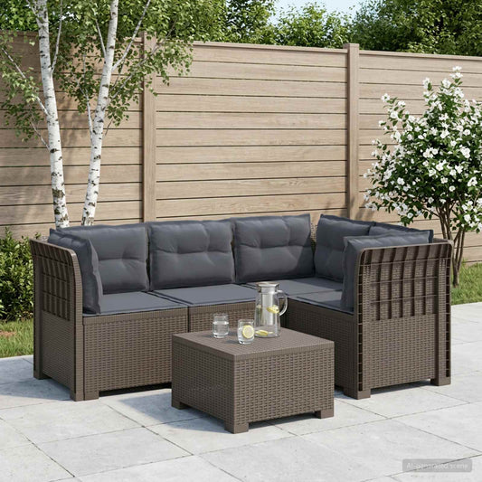 4-Seater Garden Sofa with Cushions Rattan Look PP Light Grey