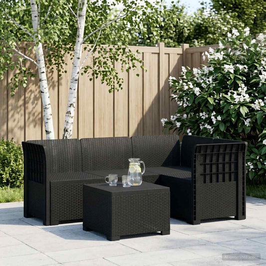 4-Seater Garden Sofa Rattan Look PP Anthracite