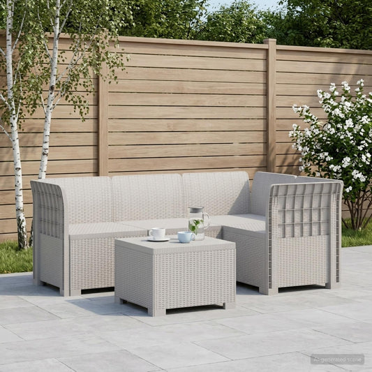4-Seater Garden Sofa Rattan Look PP White