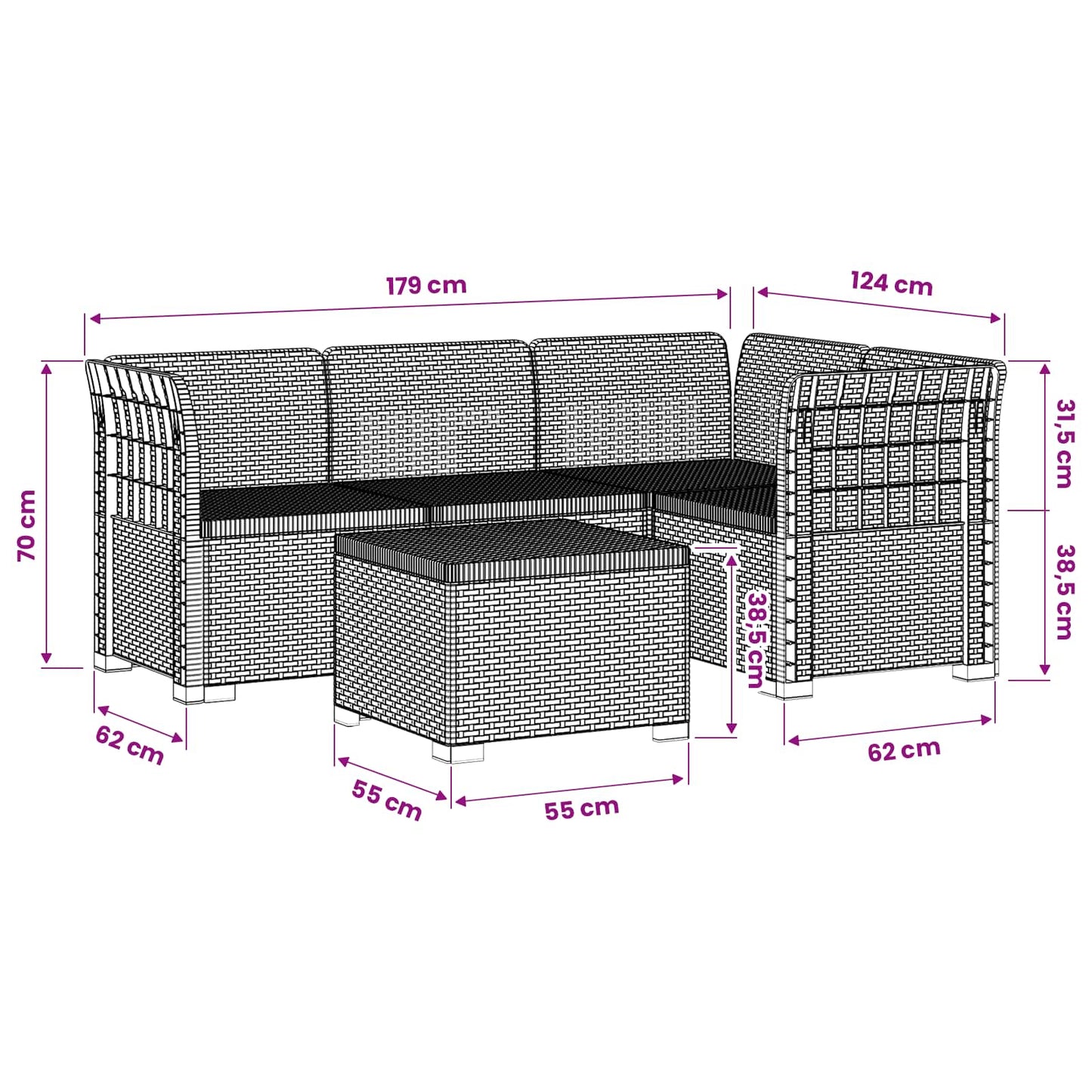 4-Seater Garden Sofa Rattan Look PP Light Grey