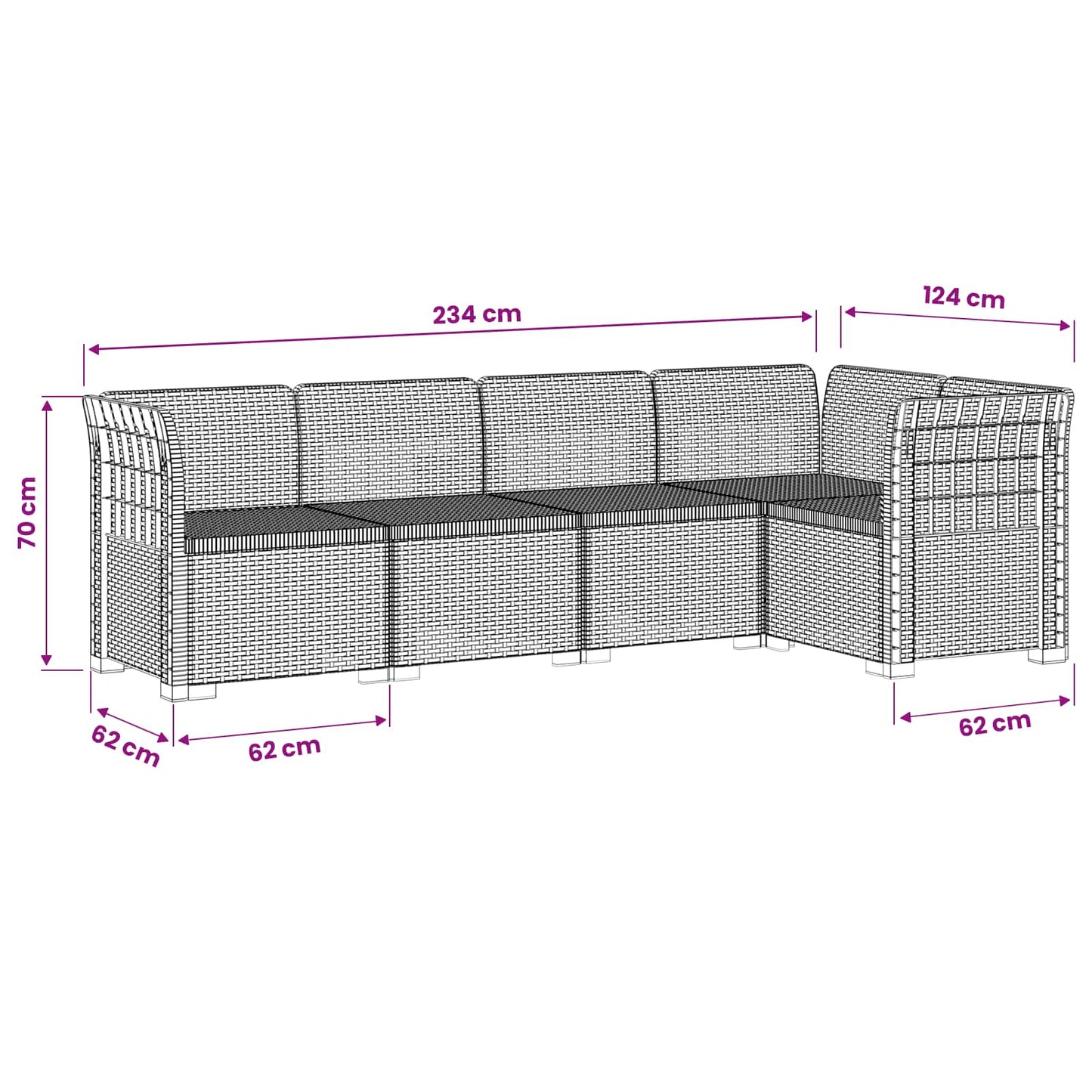 5-Seater Garden Sofa Rattan Look PP Anthracite