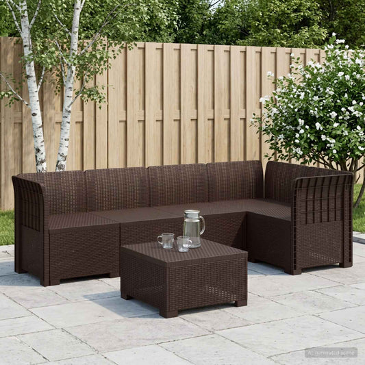 5-Seater Garden Sofa Rattan Look PP Brown