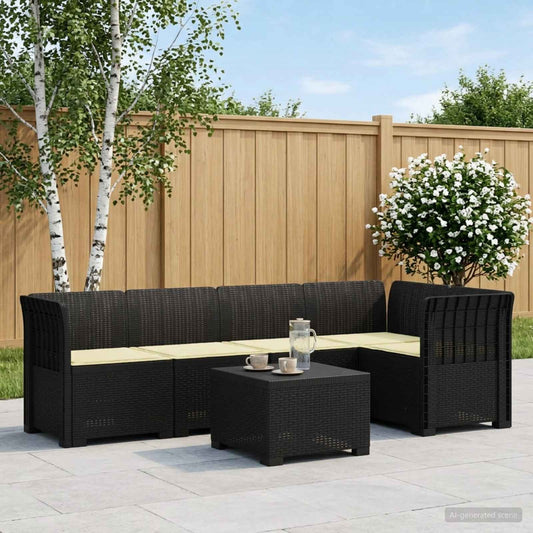 5-Seater Garden Sofa with Cushions Rattan Look PP Anthracite