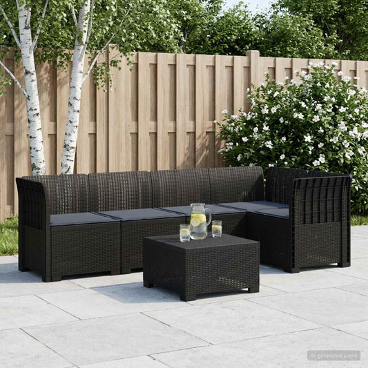 5-Seater Garden Sofa with Cushions Rattan Look PP Anthracite