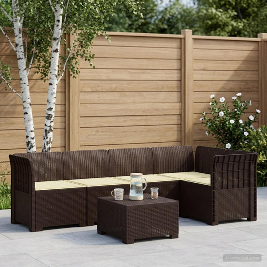 5-Seater Garden Sofa with Cushions Rattan Look PP Brown