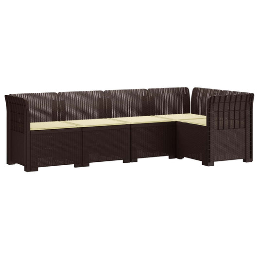 5-Seater Garden Sofa with Cushions Rattan Look PP Brown