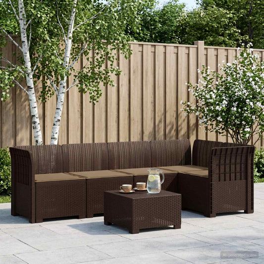 5-Seater Garden Sofa with Cushions Rattan Look PP Brown