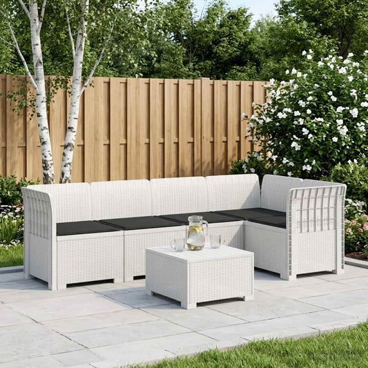 5-Seater Garden Sofa with Cushions Rattan Look PP White